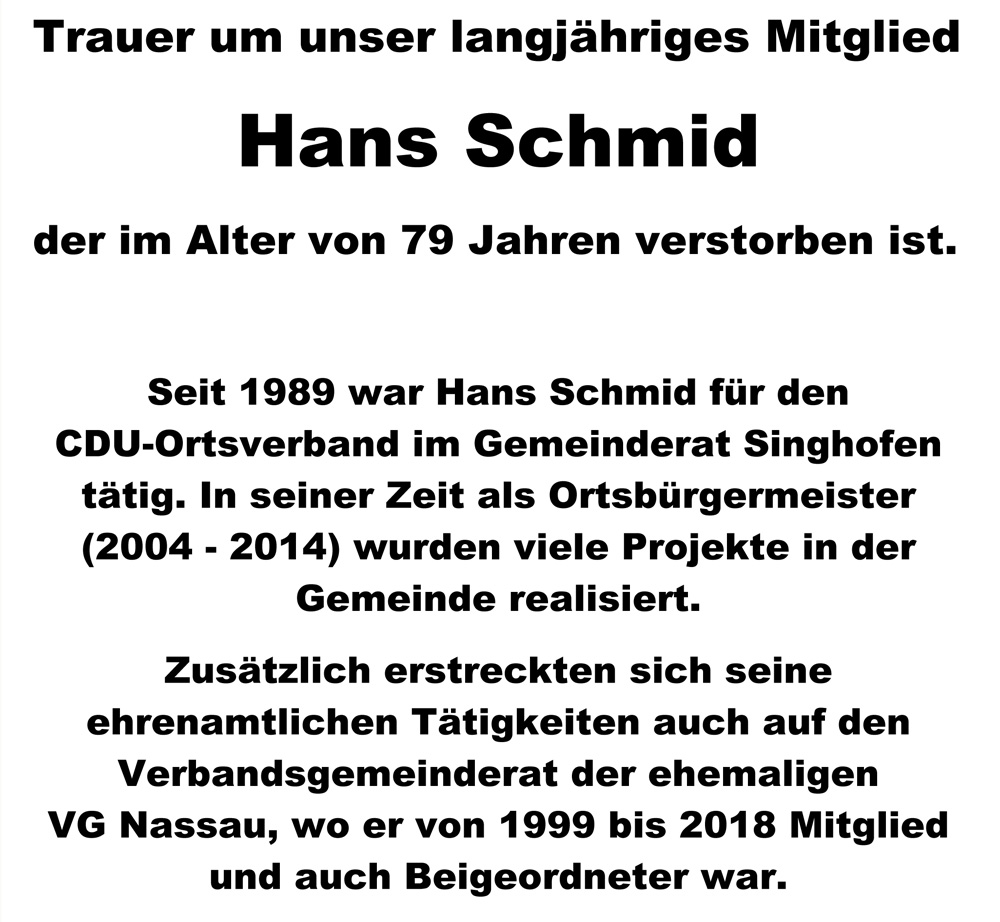 Nachruf Hans Schmid