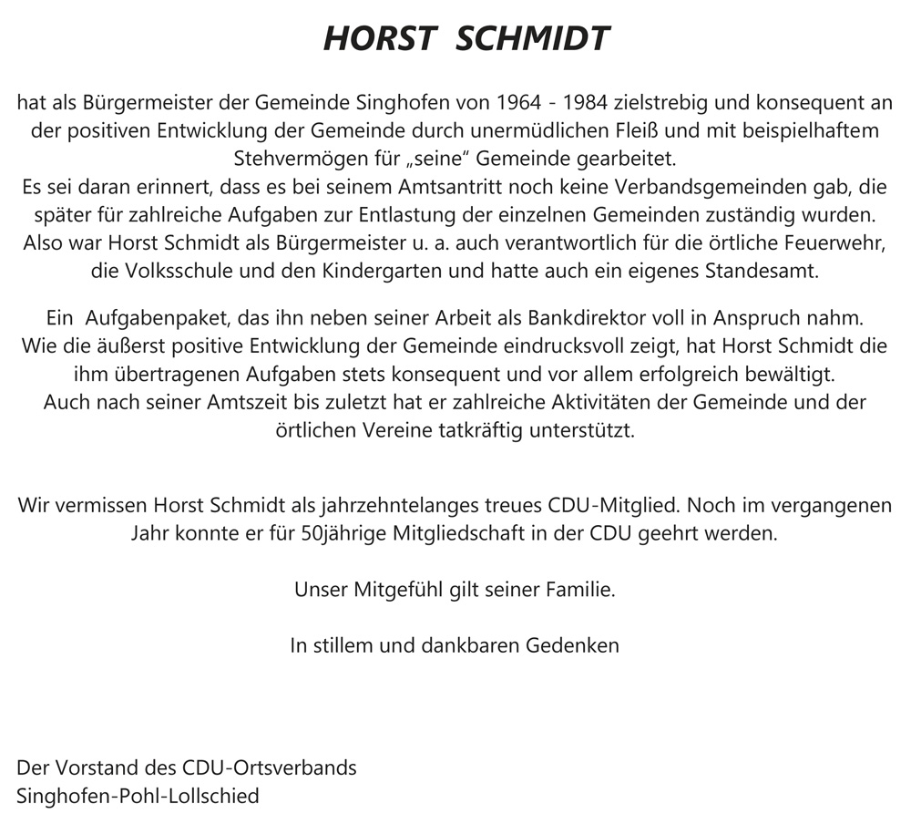 Nachruf Horst Schmidt